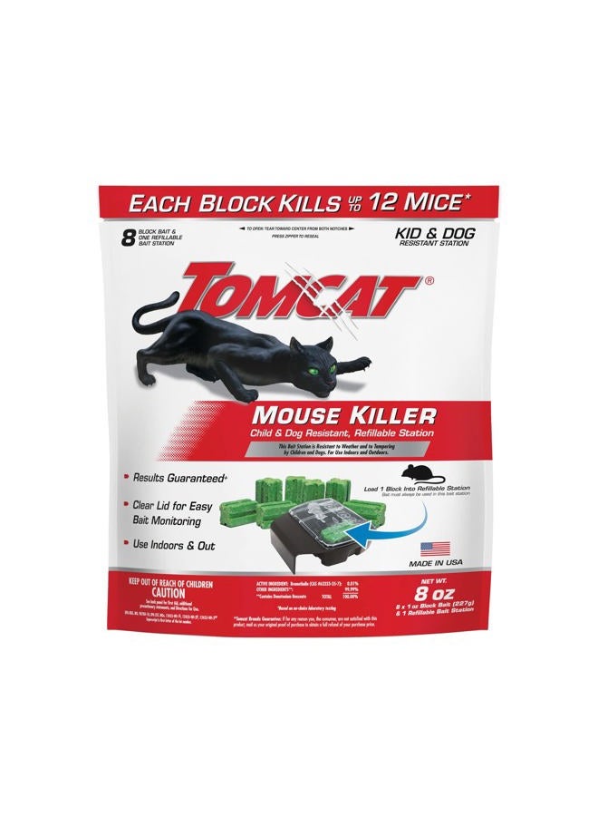 TOMCAT Mouse Killer Child and Dog Resistant, Refillable Station for Indoor and Outdoor, 1 Station and 8 Bait Block Refills - Image 1